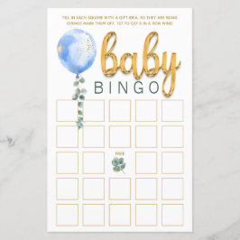 Tarjeta de juego de bingo Baby Shower con globo az