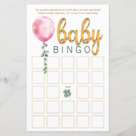Tarjeta de juego de bingo Baby Shower con globo ro