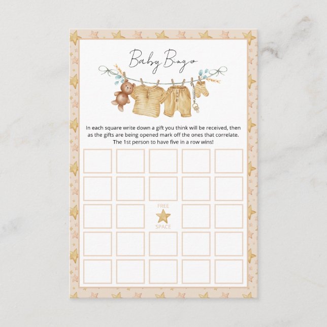 Tarjeta de juego de Bingo Baby Shower de Clothesli (Anverso)