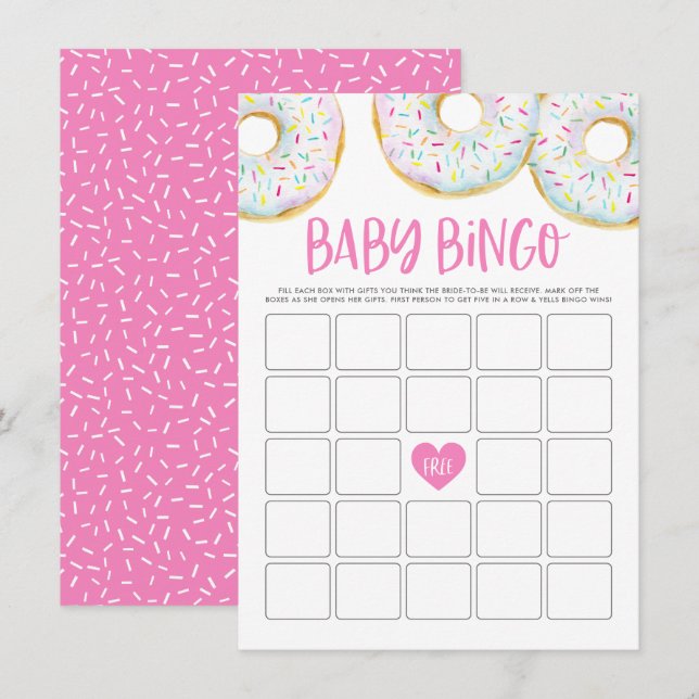 Tarjeta de juego de Bingo Baby Shower de Donuts bl (Anverso / Reverso)