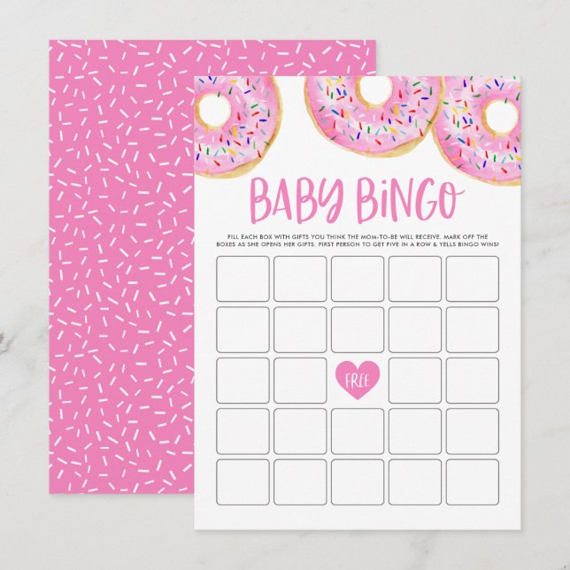 Tarjeta de juego de bingo Baby Shower de donuts ro (Anverso / Reverso)