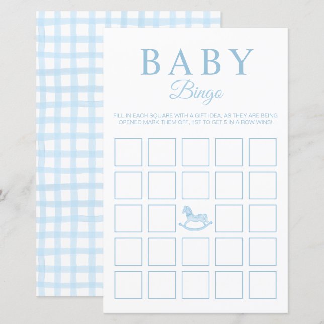 Tarjeta de juego de bingo Baby Shower de Gingham A (Anverso / Reverso)