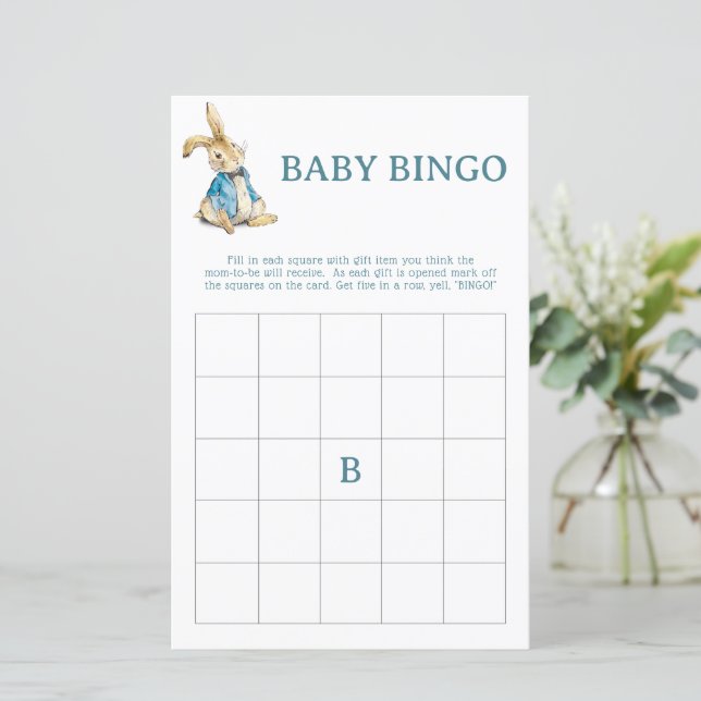 Tarjeta de juego de bingo Baby Shower de Peter Rab (Anverso de pie)