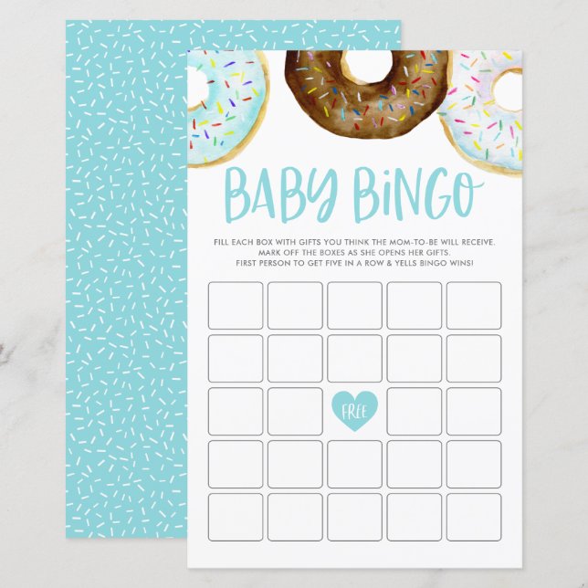 Tarjeta de juego de Bingo Baby Shower Donuts de co (Anverso / Reverso)