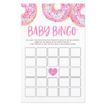 Tarjeta de juego de bingo Baby Shower Donuts rosa