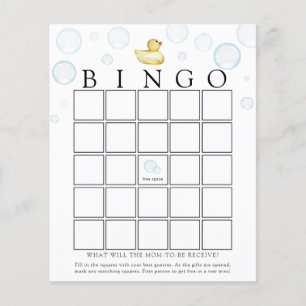Tarjeta de juego de Bingo Baby Shower Ducky Rubber