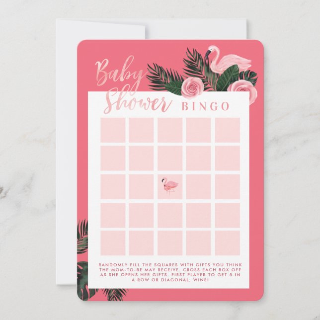 Tarjeta de juego de Bingo Baby Shower Flamingo Top (Anverso)