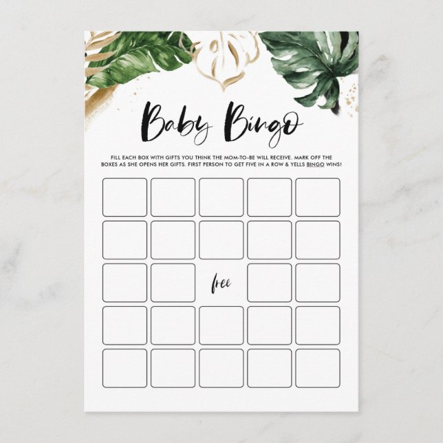 Tarjeta de juego de Bingo Baby Shower Gold Leaves  (Anverso)