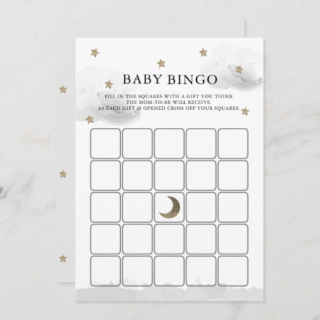Tarjeta de juego de bingo Baby Shower Gray Clouds  (Anverso / Reverso)