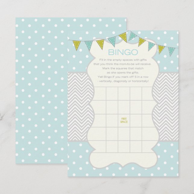 Tarjeta de juego de bingo Baby Shower Green Polka  (Anverso / Reverso)