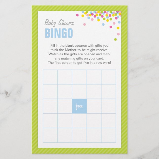 Tarjeta de juego de Bingo Baby Shower para Bebé Sp (Anverso)