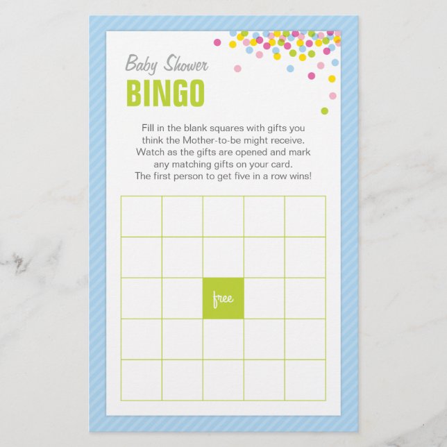 Tarjeta de juego de Bingo Baby Shower para Bebé Sp (Anverso)