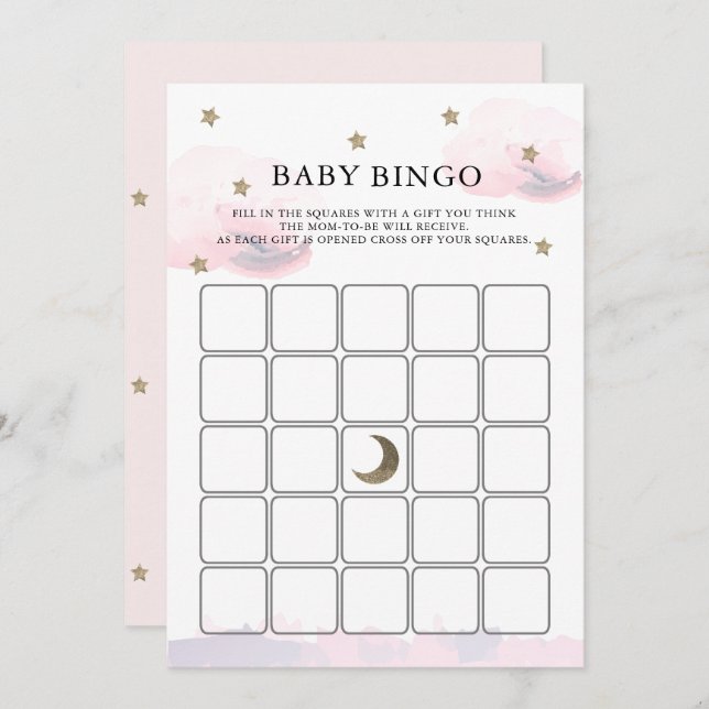Tarjeta de juego de bingo Baby Shower para las nub (Anverso / Reverso)