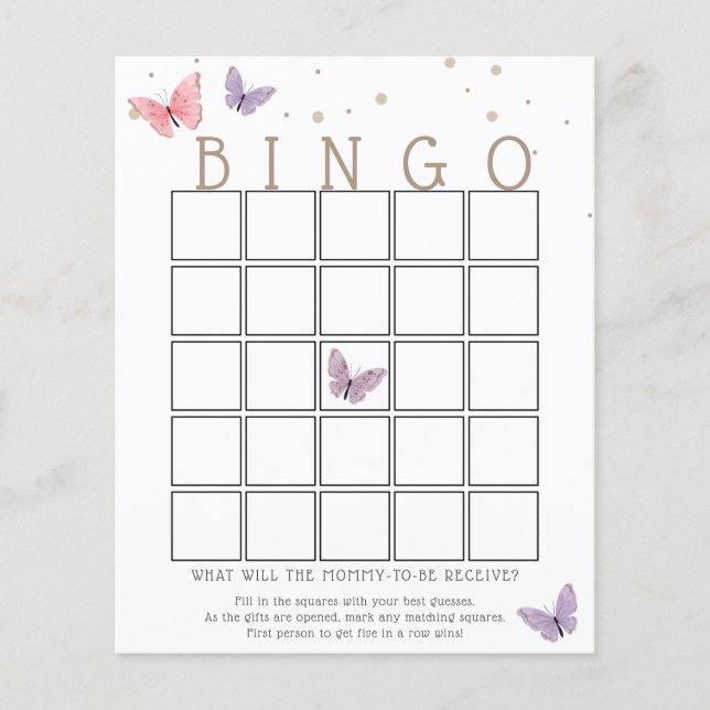 Tarjeta de juego de bingo Baby Shower para maripos