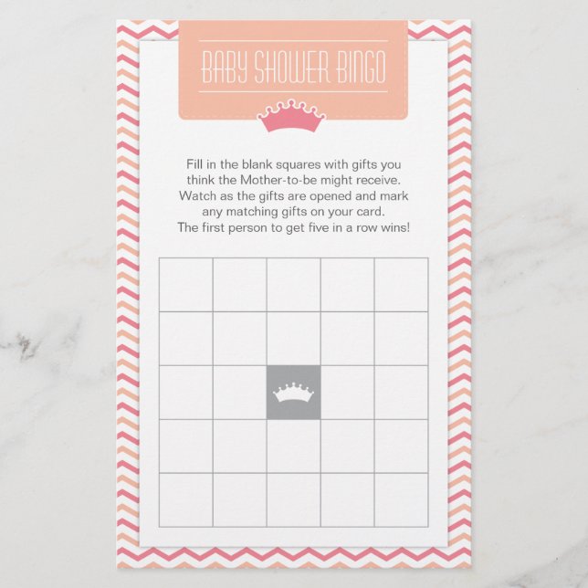 Tarjeta de juego de Bingo Baby Shower para princip (Anverso)