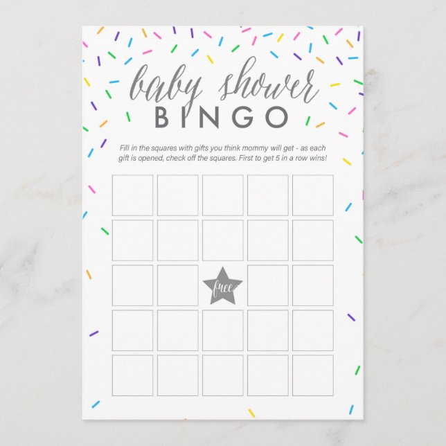 Tarjeta de juego de bingo Baby Shower Sprinkles (Anverso)
