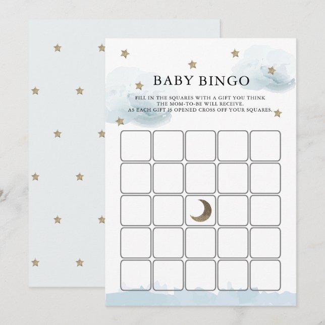 Tarjeta de juego de bingo Baby Shower Stars & Clou (Anverso / Reverso)
