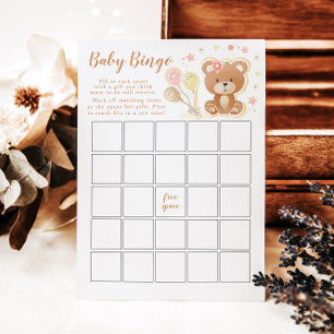 Tarjeta de juego de Bingo Baby Shower Teddy Bear