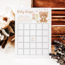 Tarjeta de juego de Bingo Baby Shower Teddy Bear