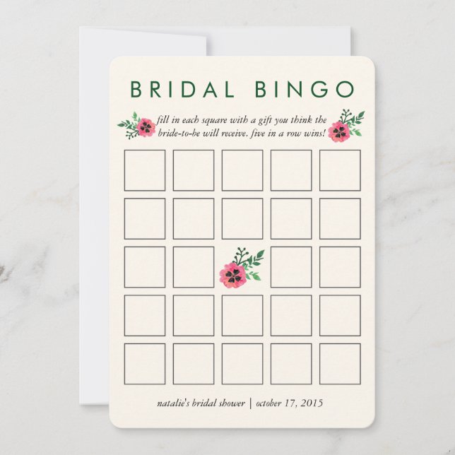 Tarjeta de juego de Bingo Bridal Shower | Floral r (Anverso)