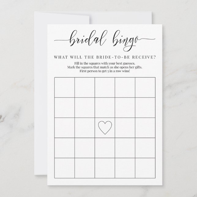 Tarjeta de juego de Bingo Bridal Shower Gift (Anverso)