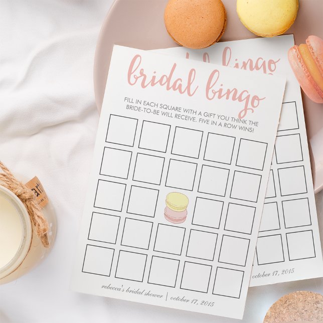 Tarjeta de juego de Bingo Bridal Shower | Macarone (Subido por el creador)