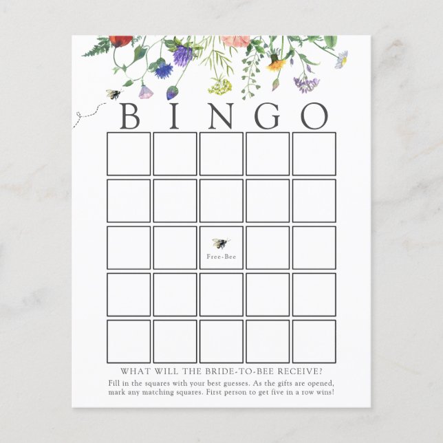 Tarjeta de juego de Bingo de Abeja de Flor Salvaje (Anverso)