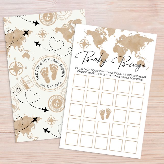 Tarjeta de juego de Bingo de Aventura de Viaje (Baby Shower Baby Bingo)