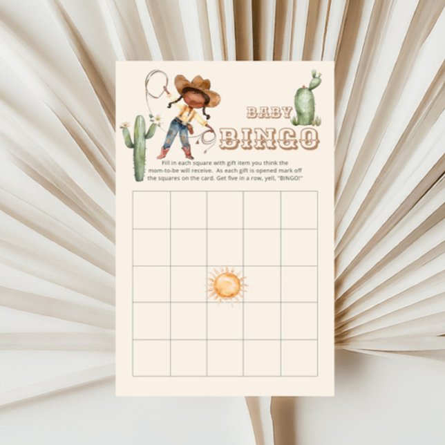 Tarjeta de juego de bingo de Baby Shower Afro Cowg (Subido por el creador)