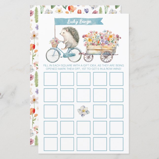 Tarjeta de juego de bingo de Baby Shower de Blue H (Anverso / Reverso)