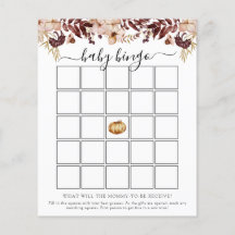 Tarjeta de juego de bingo de Baby Shower de otoño