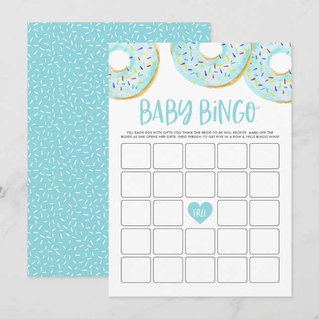 Tarjeta de juego de bingo de Baby Shower Donuts az (Anverso / Reverso)