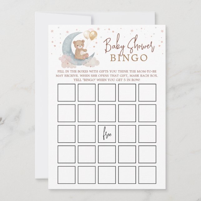 Tarjeta de juego de Bingo de Baby Shower en la Lun (Anverso)
