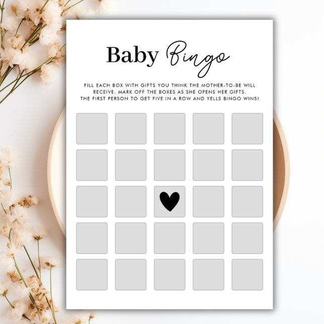 Tarjeta de juego de bingo de Baby Shower minimalis (Minimalist Baby Shower Bingo Game Card)
