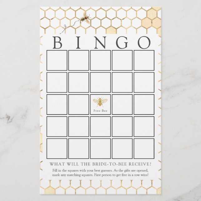 Tarjeta de juego de Bingo de Bee Dorado Moderno (Anverso)
