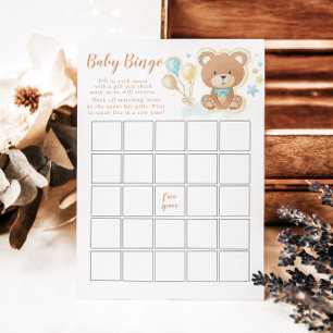 Tarjeta de juego de bingo de Blue Teddy Bear Baby