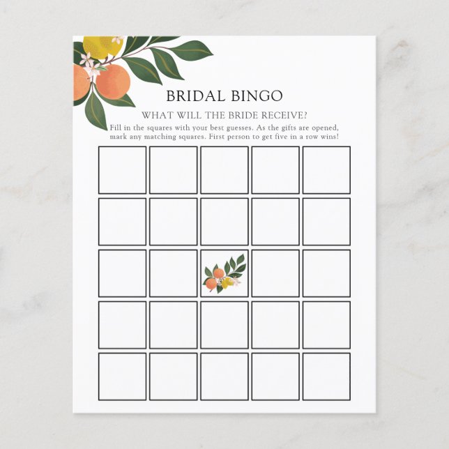 Tarjeta de juego de Bingo de Bridal Squeeze Citrus (Anverso)