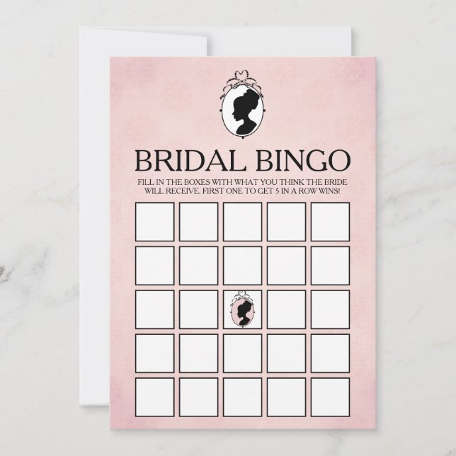 Tarjeta de juego de Bingo de Ducha Bridal Cameo de (Anverso)