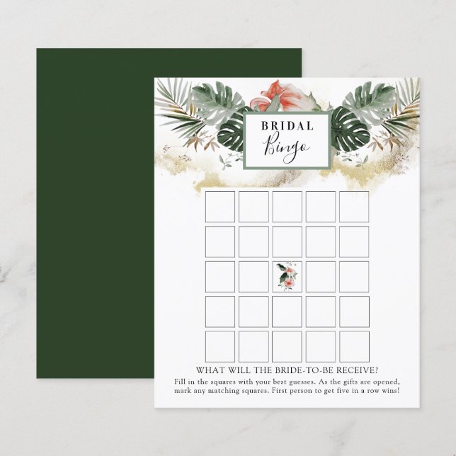 Tarjeta de juego de bingo de ducha de novia de veg (Anverso / Reverso)