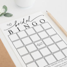 Tarjeta de juego de bingo de ducha de novia minima