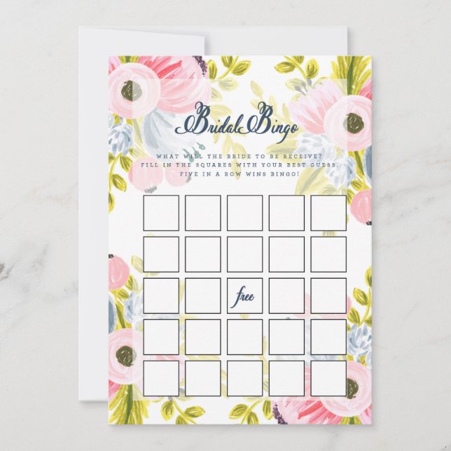Tarjeta de juego de bingo de ducha de novia románt (Anverso)