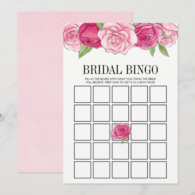 Tarjeta de juego de bingo de ducha de novia rosa R (Anverso / Reverso)