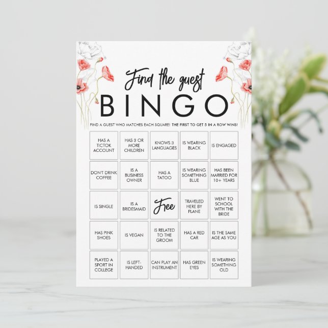 Tarjeta de juego de Bingo de Flor Silvestre Elegan (Anverso de pie)