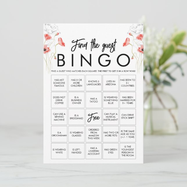 Tarjeta de juego de bingo de flores silvestres ele (Anverso de pie)