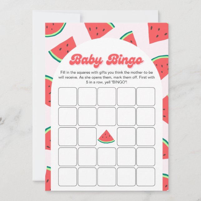 Tarjeta de juego de Bingo de la sandía Baby Shower (Anverso)