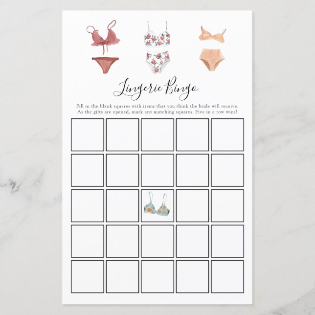 Tarjeta de juego de Bingo de Lingerie (Anverso)