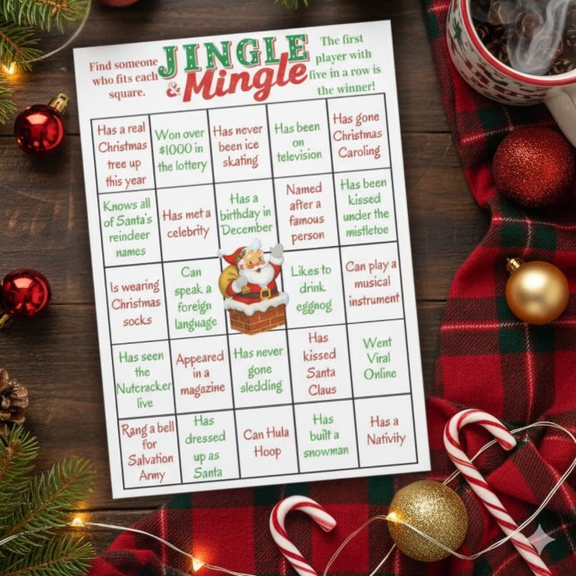 Tarjeta de juego de bingo de Navidad Jingle & Ming (Jingle & Mingle Christmas Bingo Game Card)