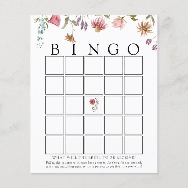 Tarjeta de juego de bingo de novia con flor silves (Anverso)
