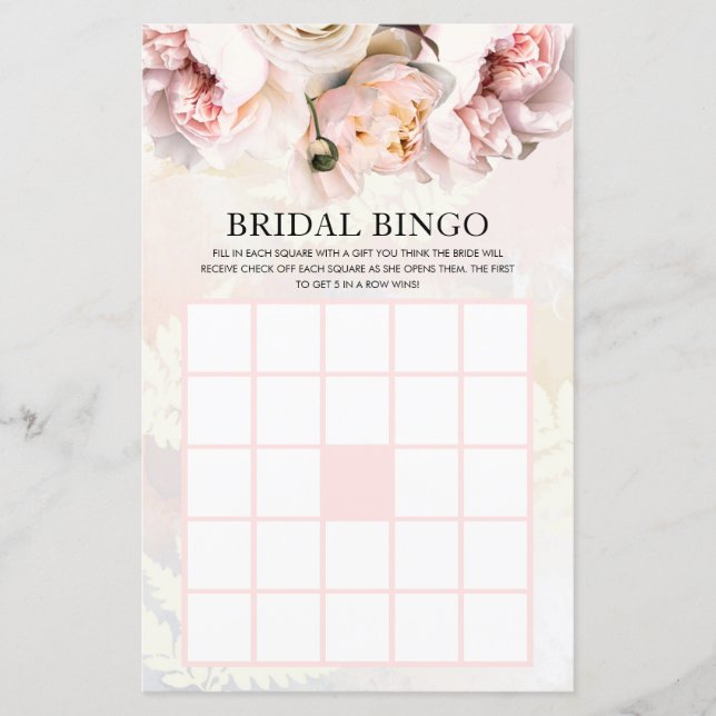 Tarjeta de juego de bingo de novia floral rosa (Anverso)