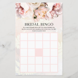Tarjeta de juego de bingo de novia floral rosa